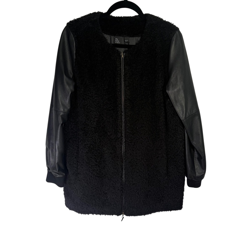 The Fisher Project Eileen Fisher Alpaca Wool Leather Sleeve Jacket Black Small